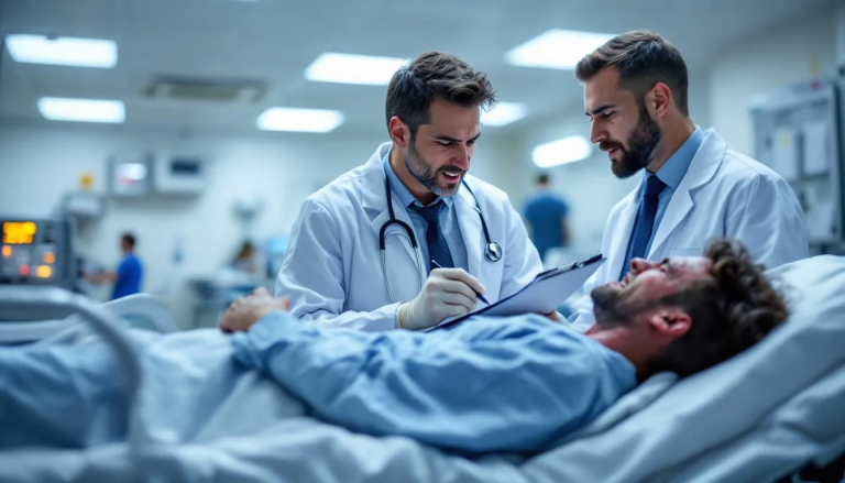 A medical professional examining a car accident victim for injuries.