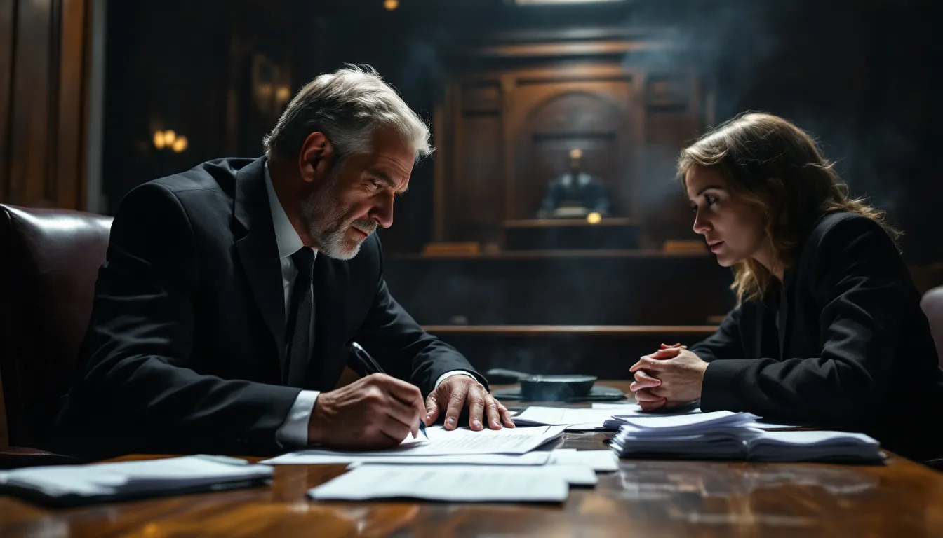 A lawyer reviewing documents with a client during a claim process.