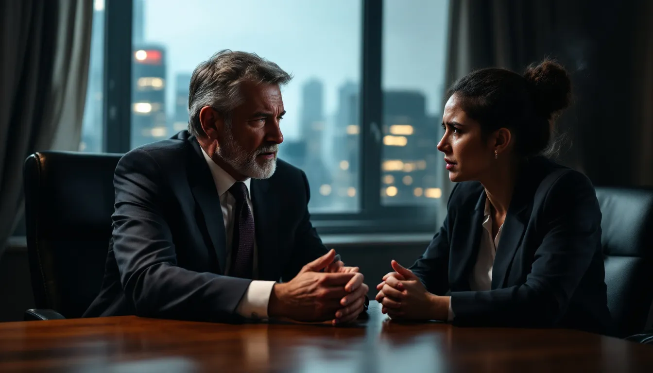 A personal injury attorney discussing a case with a client.