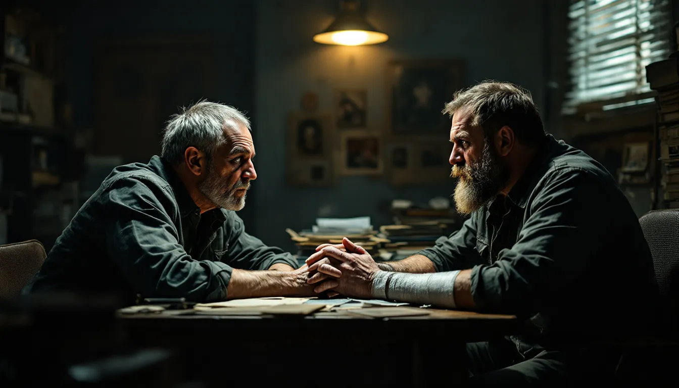 A workman's compensation lawyer discussing a case with an injured worker.