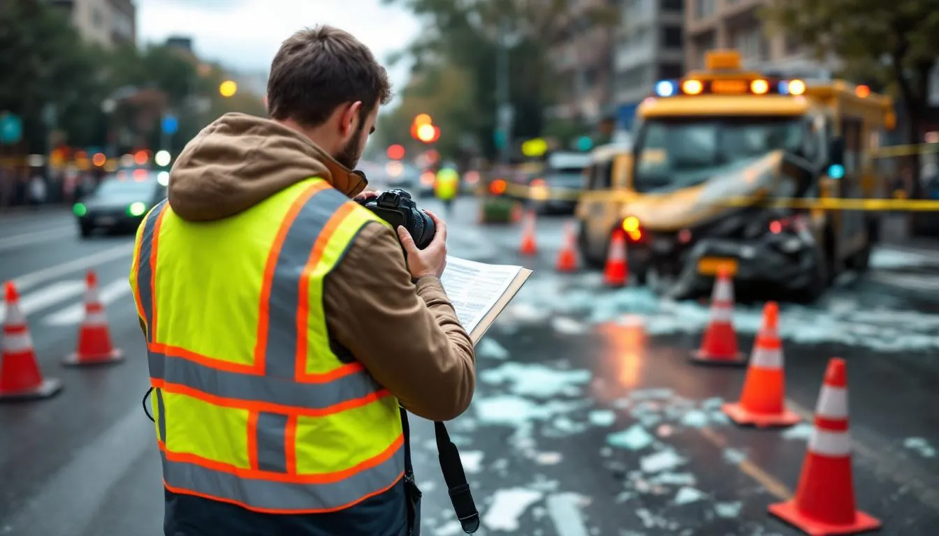 A person documenting evidence at a Motor Accident scene.