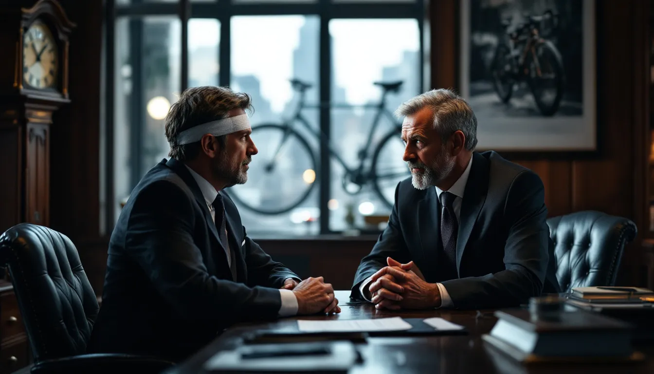 A Top-Rated Bicycle Accident Lawyer consulting with an injured cyclist about their case.