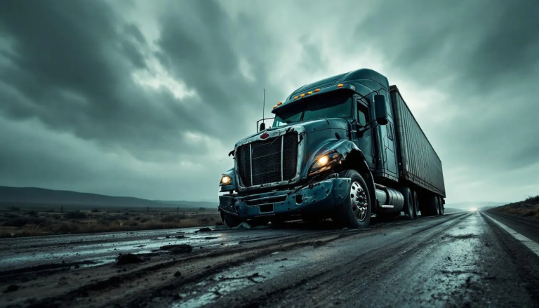 An image illustrating common causes of 18 wheeler accidents, featuring a truck on the side of the road.