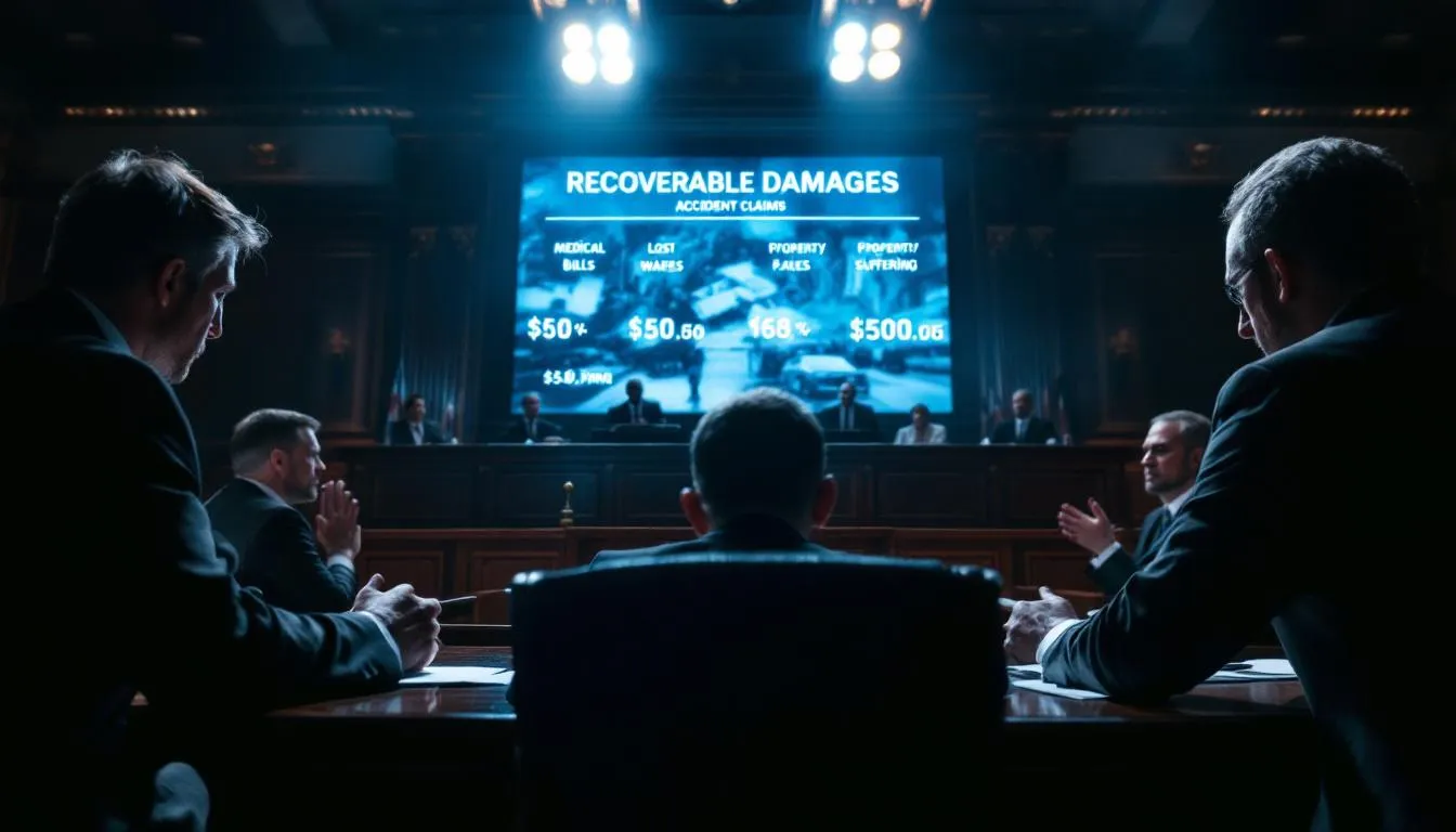 A graphic showing various types of recoverable damages in automotive accident claims.