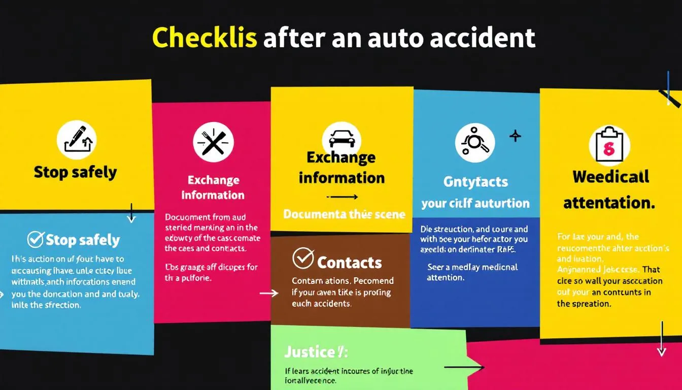A visual representation of steps to take after an auto accident, featuring a checklist.