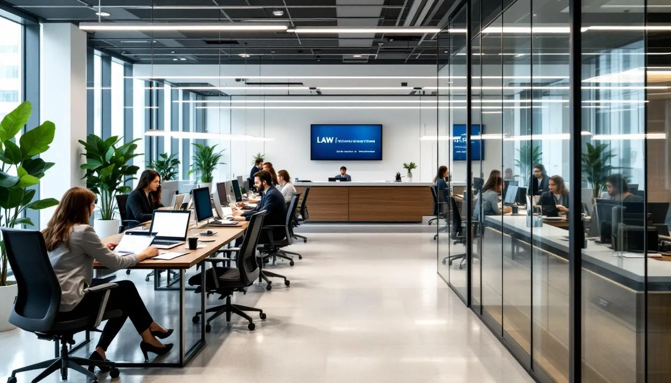 A modern law firm in Houston, specializing in personal injury law, features a welcoming reception area with professional staff ready to assist clients with personal injury claims, including car accidents and medical malpractice cases. The office is designed to provide a comfortable environment for accident victims seeking experienced personal injury attorneys for legal representation.