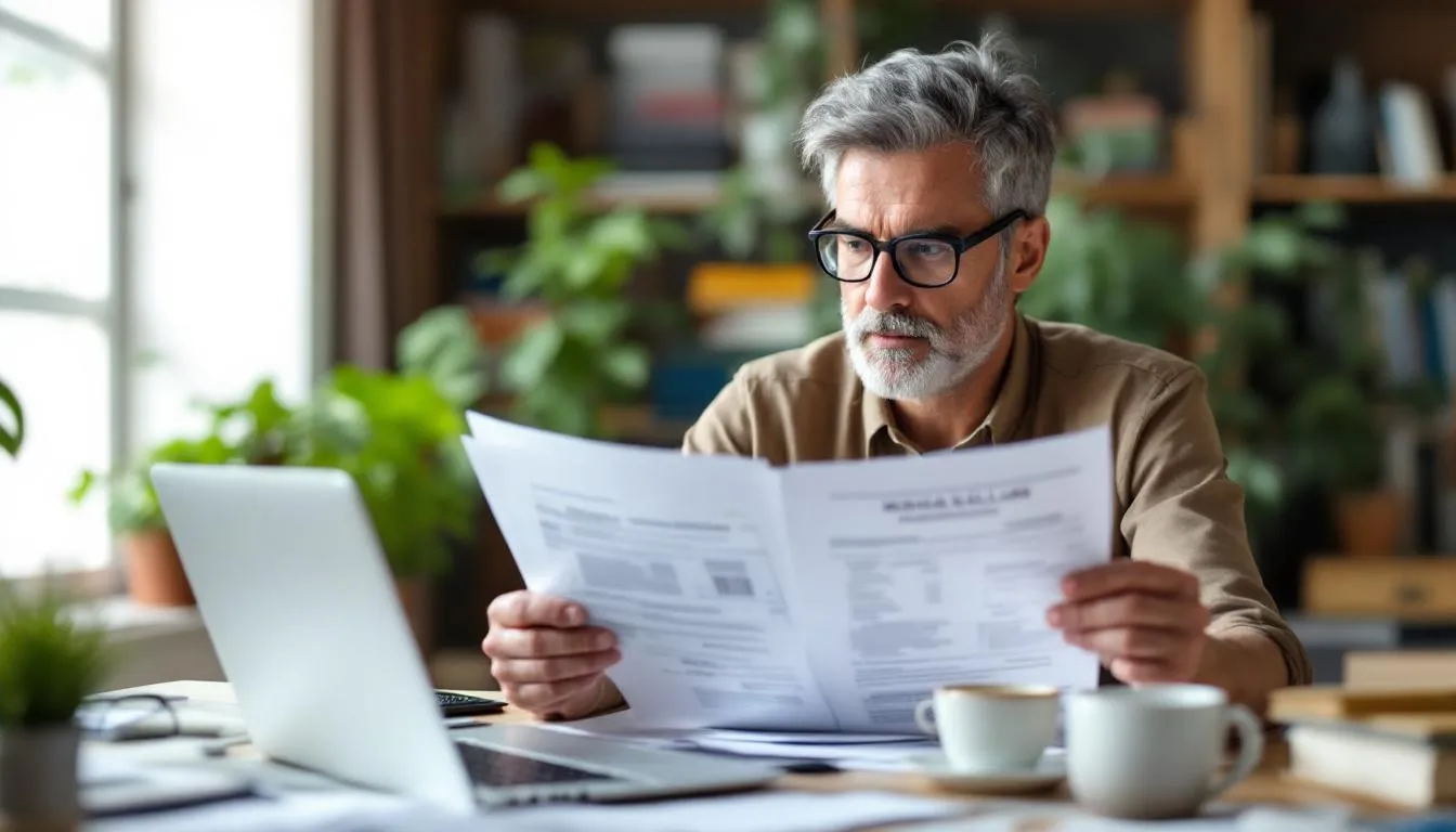 A person sits at a desk, carefully reviewing a stack of medical bills and legal documents related to a car accident claim. The scene reflects the complexities of navigating personal injury cases, highlighting the importance of understanding medical expenses and legal processes in seeking fair compensation.