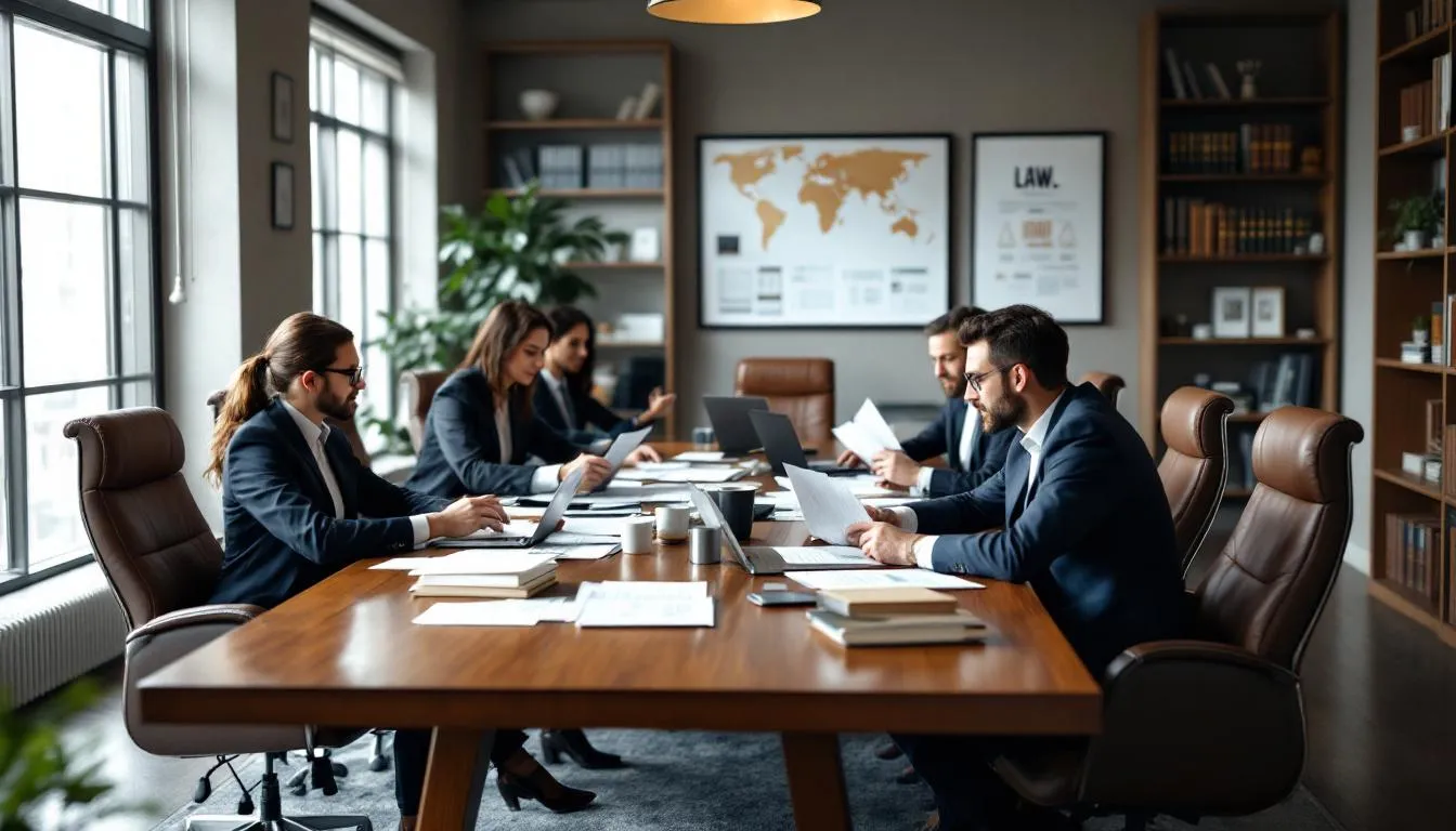 In a law firm office, a team of attorneys is diligently examining case documents and evidence related to corporate wrongdoing. Their extensive experience in antitrust litigation underscores their commitment to achieving successful outcomes for their clients and victims across America.