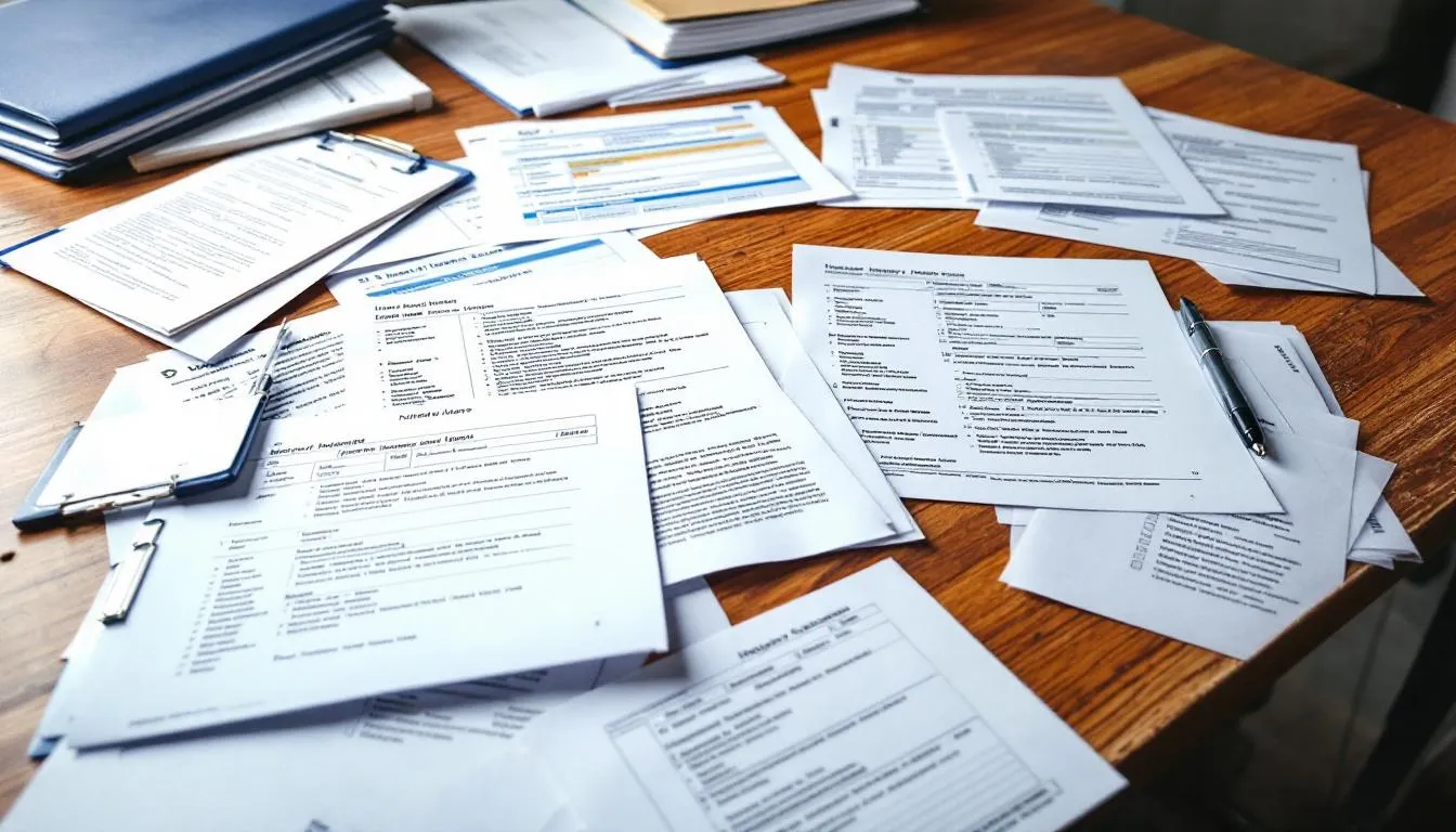 The image shows a cluttered desk filled with medical documentation and injury assessment forms, likely related to truck accidents and the various injuries involved. These essential materials are important for attorneys experienced in handling cases of financial losses and lost wages for clients affected by such incidents.