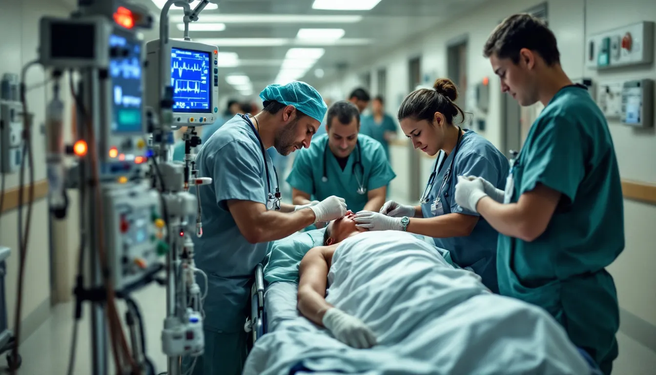 Houston Vehicle Accident Lawyers - Get Maximum Compensation for Your Injuries 4 In a hospital setting, medical professionals are attending to an accident victim who has sustained serious injuries from a car accident. The scene captures the urgency of care as the team works to assess and treat the patient's medical needs following a traumatic event.