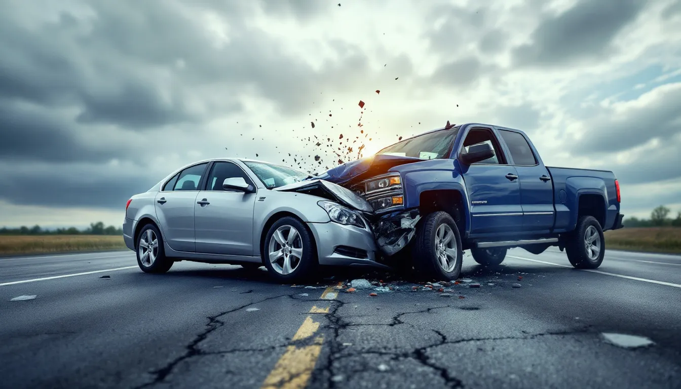 Neck Problems After Car Accident: Complete Guide to Injuries, Treatment, and Recovery 1 In the image, two vehicles are depicted in a dramatic car accident scene, capturing the intense moment of impact that can lead to severe neck injuries such as whiplash. The scene illustrates the potential for chronic pain and common neck injuries that often result from motor vehicle accidents, emphasizing the importance of seeking immediate medical attention for symptoms of whiplash.