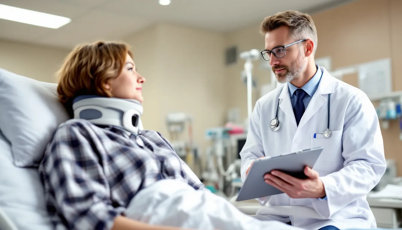 Car Crash Attorney: Your Complete Guide to Legal Representation After an Auto Accident 2 A medical professional is seen examining a patient wearing a neck brace in a hospital setting, highlighting the serious injuries often associated with car accidents. The scene emphasizes the importance of medical treatment and the potential need for personal injury claims related to auto accidents.