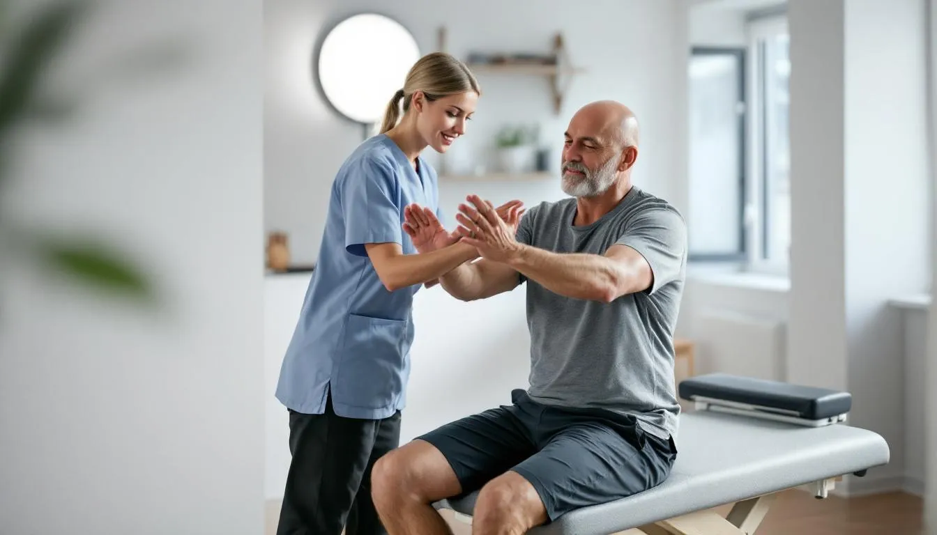 Brain Injuries Recovery: A Comprehensive Guide to Healing and Rehabilitation 1 A physical therapist is guiding a brain injury patient through motor skills exercises, helping them regain functional abilities after a traumatic brain injury. The session emphasizes rehabilitation techniques aimed at improving daily living skills and promoting neurological recovery.
