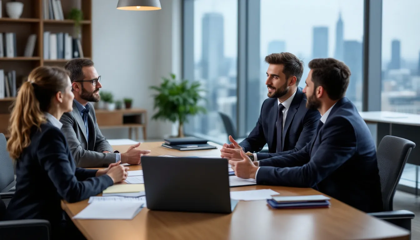 A legal consultation meeting is taking place between an attorney and clients, where they are discussing important documents related to a case, possibly involving serious injuries from a recent accident in Corpus Christi, Texas. The atmosphere is focused as they review evidence and strategies for identifying the rights of those injured or killed in the incident.