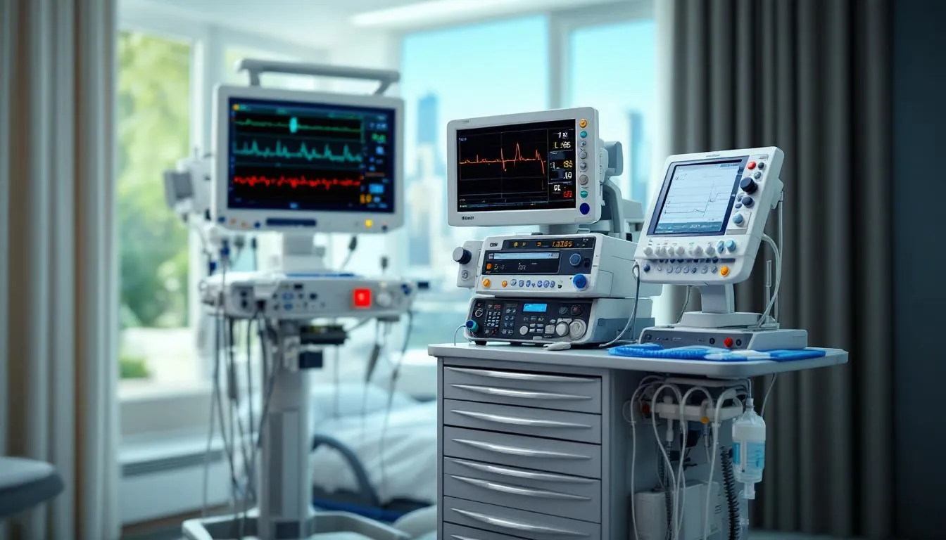 Head Trauma Treatment: Comprehensive Guide to Emergency Care and Recovery 3 The image depicts advanced medical monitoring equipment in an intensive care unit, designed to track vital signs and brain function for patients with traumatic brain injuries. This equipment is crucial for assessing conditions such as severe head injuries and guiding treatment to prevent further complications.