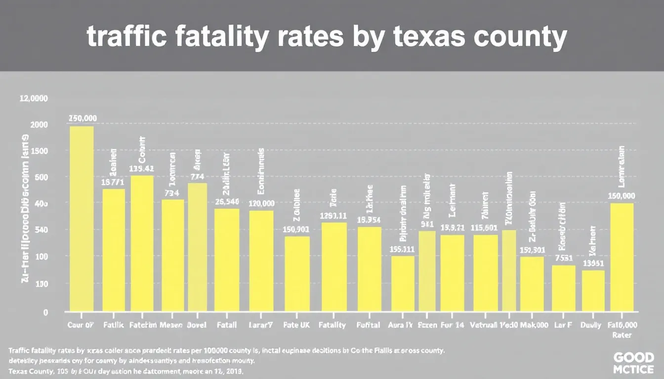 The image depicts a statistical chart illustrating traffic fatality rates across various Texas counties, highlighting the number of people killed and injured in accidents. This data is relevant for understanding trends in serious injuries and fatalities, including those reported by the Corpus Christi Police Department.