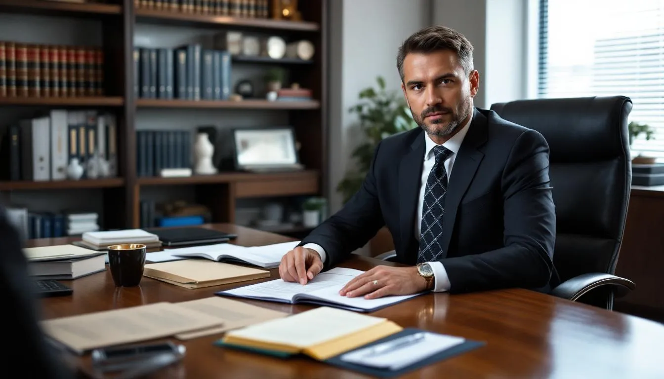 An attorney at law is diligently reviewing case files and evidence in a well-organized law office, highlighting their commitment to personal injury law. This scene illustrates the thorough preparation that experienced personal injury attorneys undertake to build strong cases for their clients.