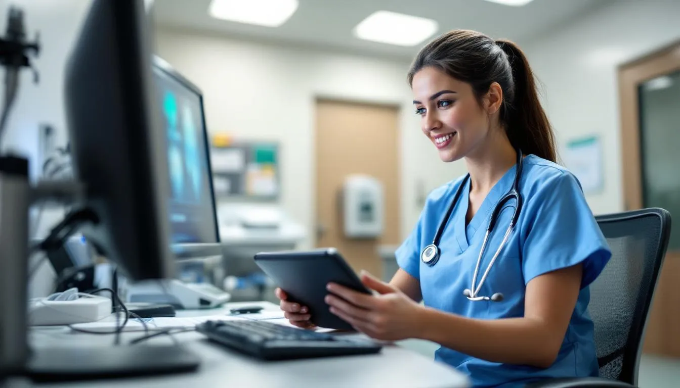 Reporting Accidents: A Comprehensive Guide to Workplace Safety Compliance 2 A medical professional is focused on documenting information on a tablet in a healthcare setting, likely recording details related to incident reports or workplace injuries to ensure compliance with safety protocols and facilitate thorough investigations.