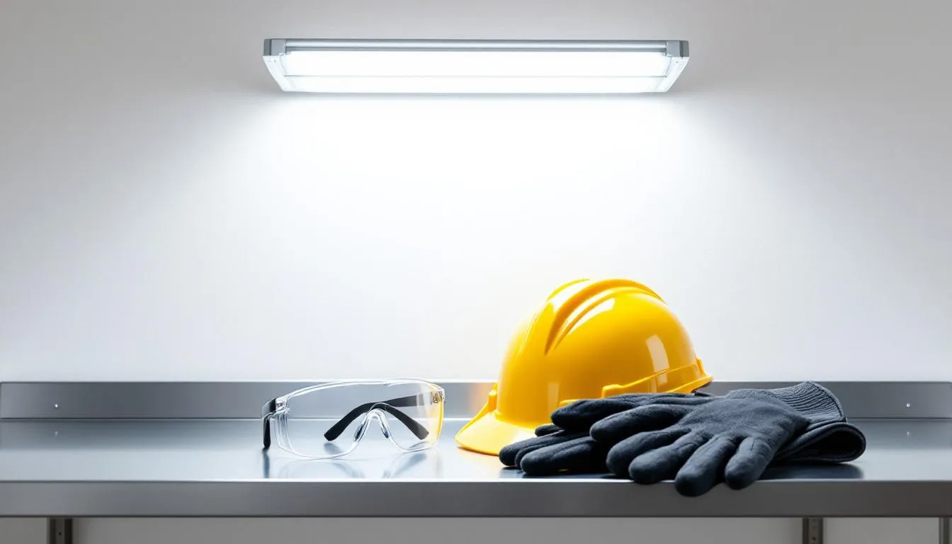 Worker Injured: Complete Guide to Workers’ Compensation and Your Rights 4 The image depicts essential workplace safety equipment, including a hard hat, safety glasses, and protective gloves, emphasizing the importance of occupational safety to prevent work-related injuries. Proper use of this equipment can help protect workers from serious injuries and ensure a safe workplace environment.