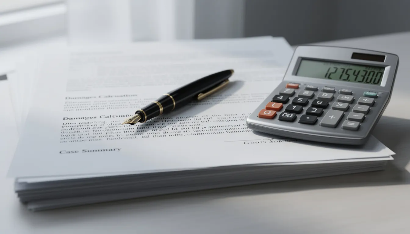 Truck Accidents in Texas: Understanding Your Rights and Legal Options 5 The image shows a collection of legal documents alongside a calculator, indicating the process of calculating damages related to truck accidents. This scene reflects the serious nature of truck accident claims and the importance of obtaining financial compensation for injuries and losses incurred in commercial truck accidents.