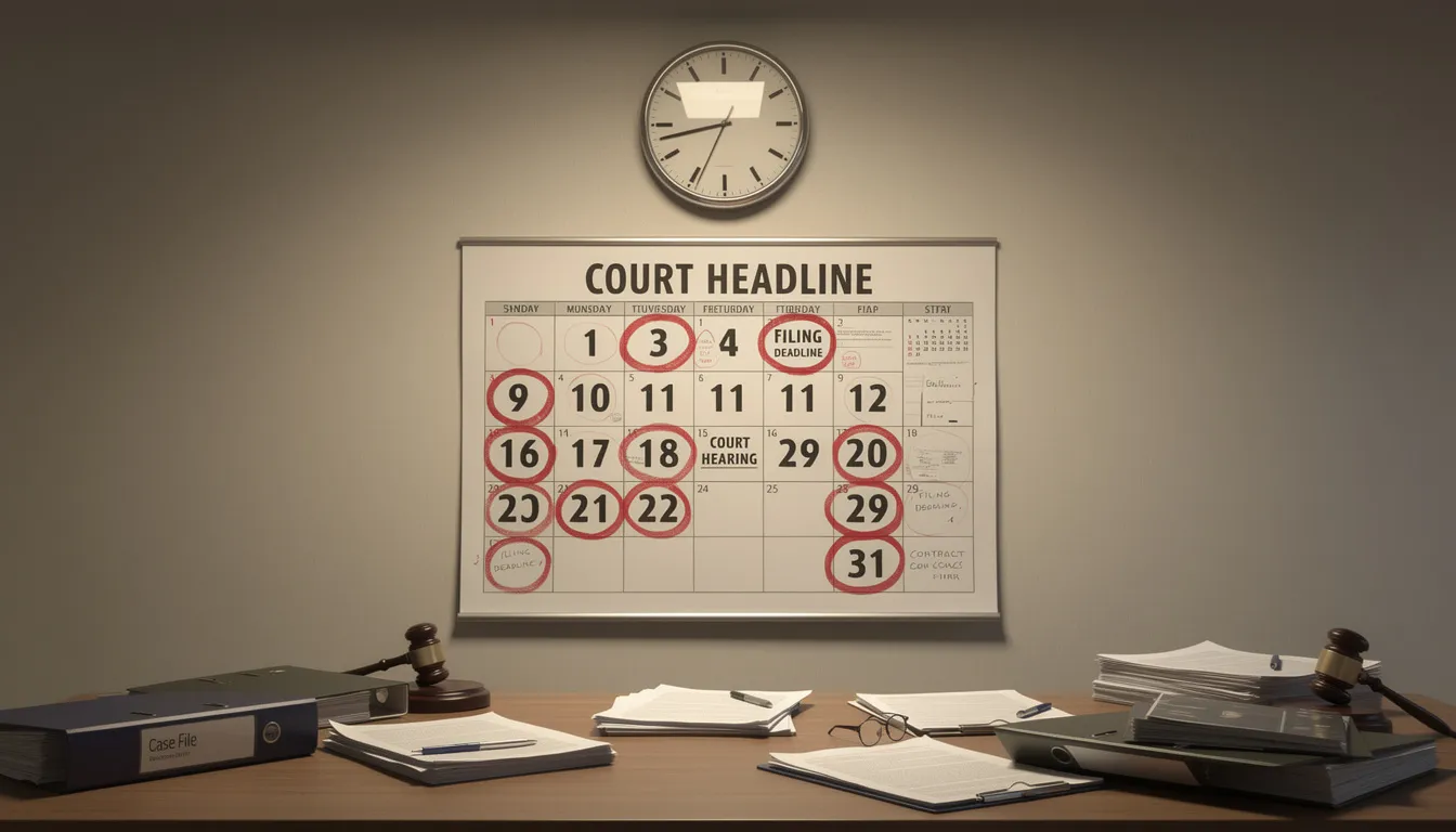 Commercial Vehicle Accident Settlement Texas: What You Need to Know in 2024 5 The image depicts a clock and a calendar, symbolizing the importance of legal deadlines in truck accident claims. These deadlines are crucial for securing fair compensation in commercial vehicle accidents, ensuring that victims can address medical expenses and lost wages effectively.