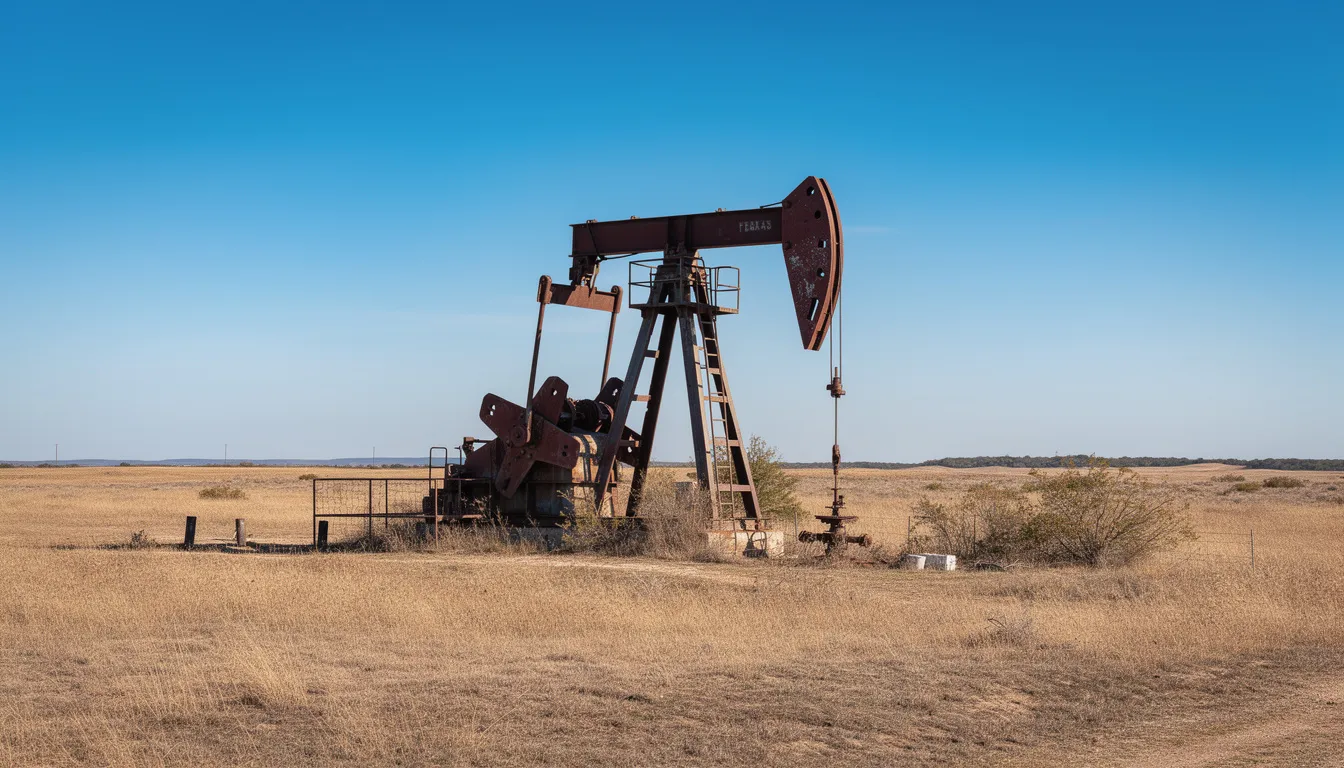Best Oil and Gas Attorney in Texas 4 An oil pump jack is actively operating in an open field in Texas, set against a clear blue sky, symbolizing the vibrant oil and gas industry. This scene reflects the importance of oil and gas operations in the region, highlighting the energy resources that drive the local economy.