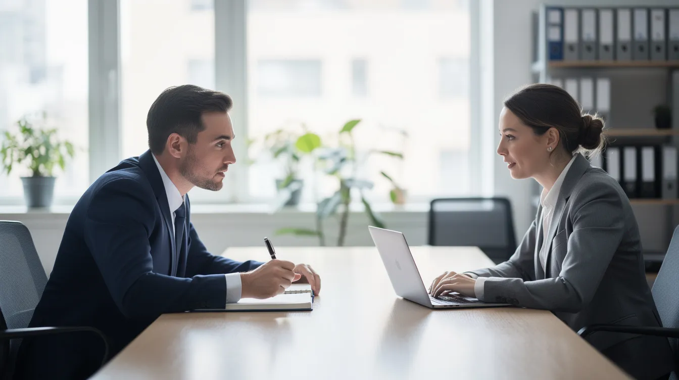 The image depicts two professionals engaged in a consultation meeting, discussing important aspects of workers compensation laws and the necessary medical treatment for workplace injuries. They appear focused and are likely addressing legal options for injured workers seeking compensation benefits.