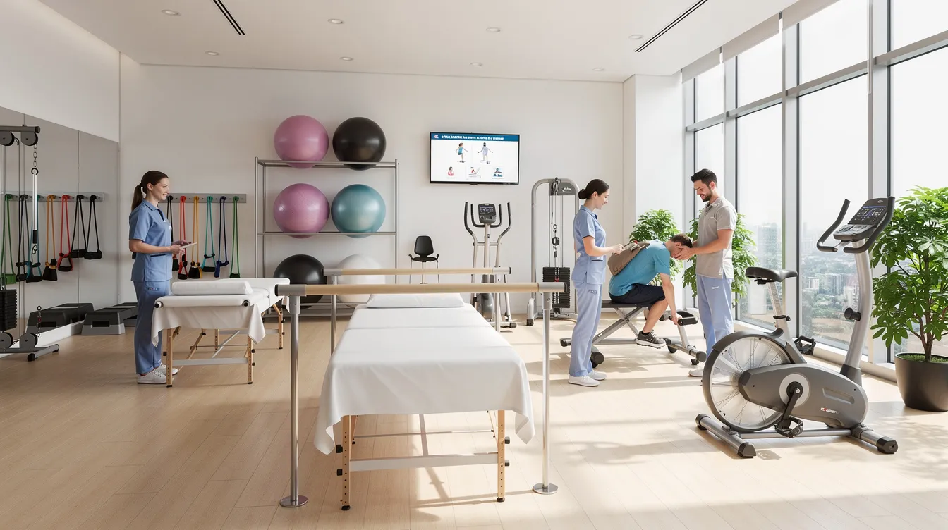 Automotive Accident Attorney: How a Car Accident Lawyer Protects Your Rights and Maximizes Compensation 4 The image depicts a modern rehabilitation center filled with physical therapy equipment, bathed in natural light, creating an inviting atmosphere for patients recovering from serious injuries, such as those sustained in car accidents. The facility emphasizes medical treatment and support for injury victims, offering a space for rehabilitation and recovery.