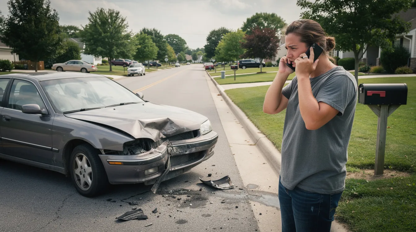 Automotive Accident Attorney: How a Car Accident Lawyer Protects Your Rights and Maximizes Compensation 1 A person is making a phone call next to a damaged vehicle on a suburban road, likely discussing the details of a car accident. The scene suggests the need for legal representation, as the individual may be seeking assistance from a car accident attorney to address potential medical expenses and insurance claims.