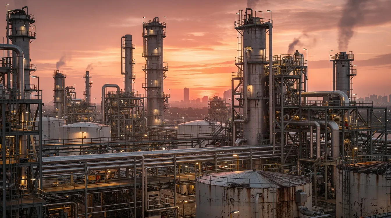 Personal Injury Lawyers: How The Morgan Legal Group, PLLC Fights for Your Recovery 2 The image depicts an industrial refinery silhouetted against a vibrant sunset, with a network of pipes and equipment prominently featured. This scene evokes the complexity of industrial operations, which can sometimes lead to serious injuries, highlighting the importance of having an experienced personal injury attorney for those affected by workplace accidents.