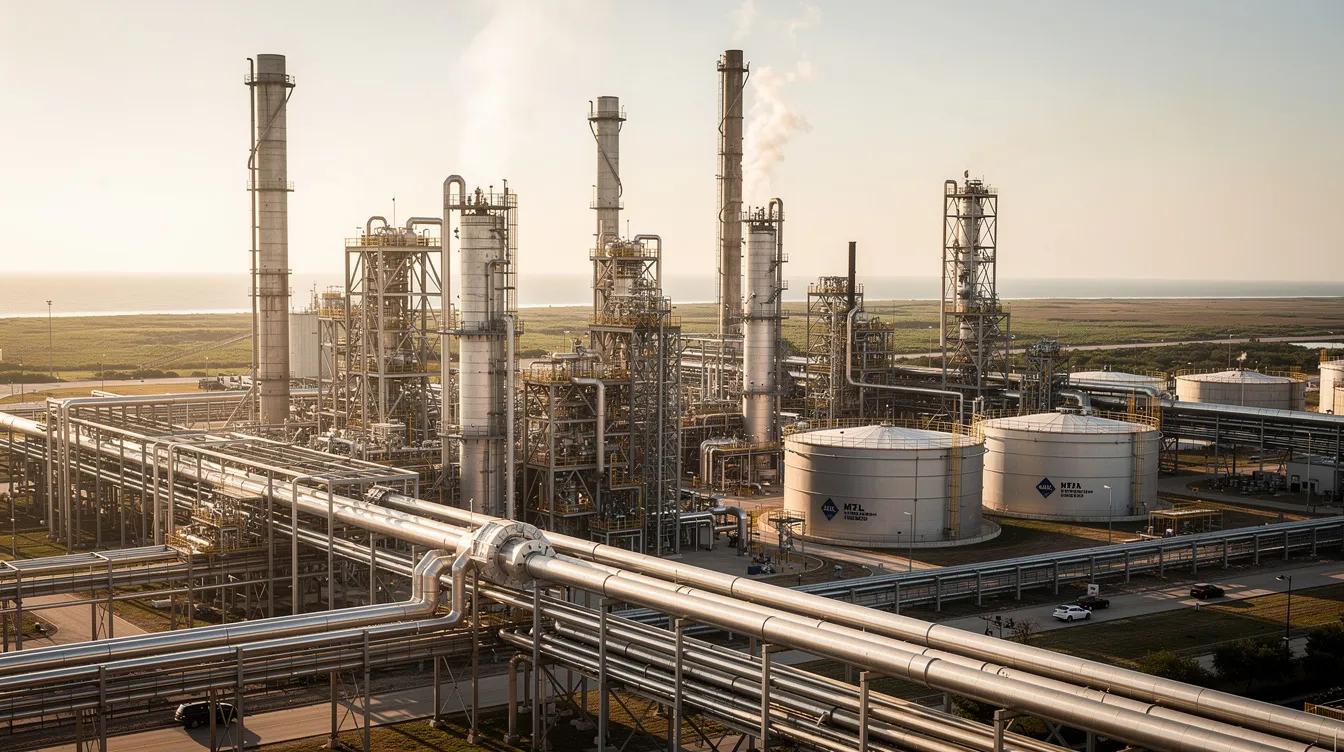 Lawyers in Houston, TX: How to Choose the Right Legal Representation 2 The image depicts an industrial refinery located in a Texas coastal area, featuring tall smokestacks and extensive pipeline infrastructure. This setting reflects the hard work and expertise of professionals in various fields, including business law and civil litigation, as they navigate legal matters related to the energy sector in the Houston metropolitan area.