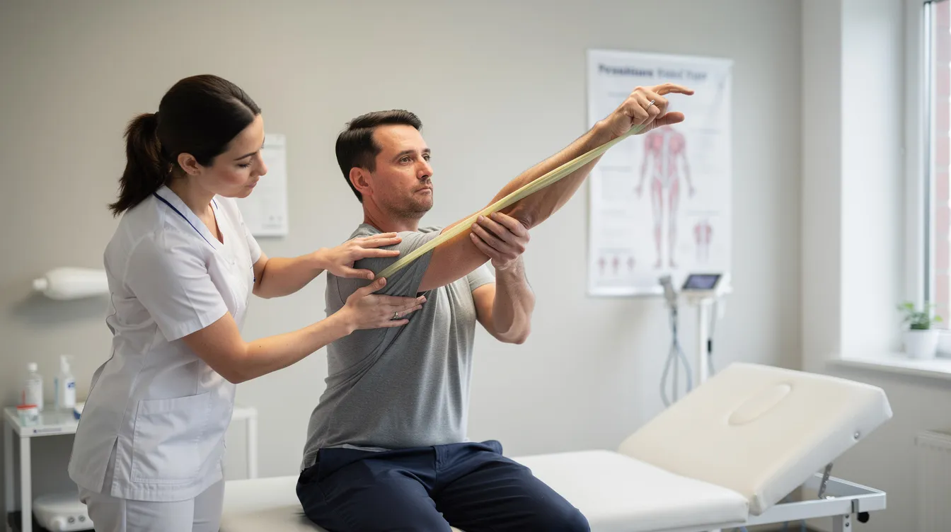 Personal Injury Attorney Dallas Texas: Your Guide to Choosing the Right Lawyer After a Serious Accident 3 A patient is engaged in physical therapy for their shoulder, with a medical professional providing guidance on the exercise. This image highlights the importance of medical treatment for personal injury victims in Dallas, Texas, as they work towards recovery and fair compensation for their injuries.