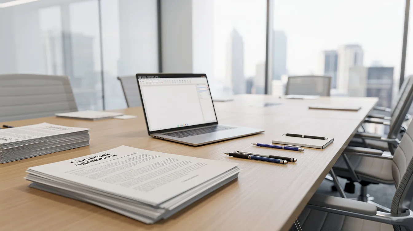 Personal Injury Law Firm in Houston: How to Choose the Right Lawyer and Protect Your Claim 3 The image depicts a professional meeting room featuring a polished table with legal documents and a laptop, suggesting a setting for discussions related to personal injury cases. This environment is typical for personal injury attorneys in Houston, where clients may seek legal representation for their claims.