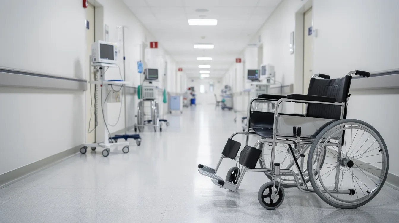 Personal Injury Law Firm in Houston: How Our Houston Personal Injury Lawyers Protect Accident Victims 3 The image depicts a hospital corridor featuring medical equipment and a wheelchair in the foreground, illustrating a setting where serious injuries may be treated. This environment is often associated with personal injury cases, where injury victims seek medical care and support for their recovery.