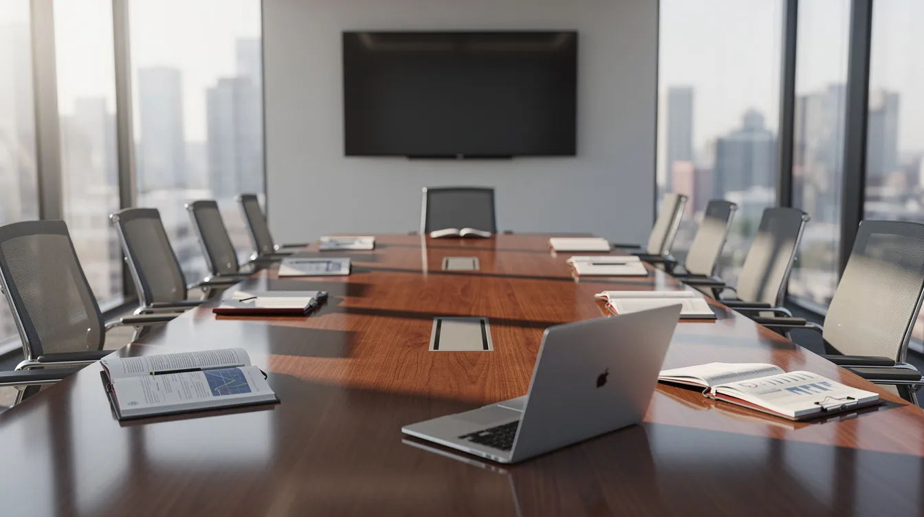 Attorneys for Personal Injury: How the Right Injury Lawyer Protects Your Claim 2 The image depicts a professional meeting room featuring a conference table with neatly arranged documents and a laptop, ideal for discussions on personal injury cases. This setting is conducive for attorneys to strategize on legal representation for personal injury victims seeking financial compensation for serious injuries.