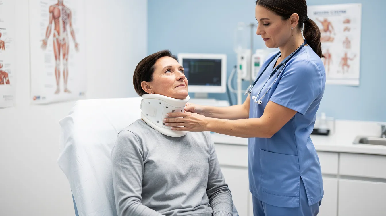 Best Auto Accident Lawyer: How to Find the Right Car Accident Attorney for Your Case 3 A medical professional is examining a patient wearing a neck brace in a clinical setting, highlighting the importance of medical treatment for car accident injuries. This scene underscores the need for personal injury claims and the role of experienced attorneys in helping accident victims navigate their recovery process.