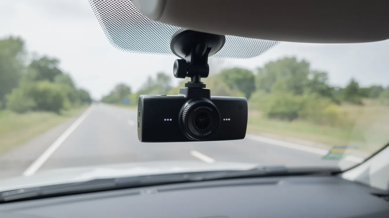 Best Attorney for Auto Accident: How to Choose the Right Car Accident Lawyer in 2026 3 The image shows a dashboard camera mounted on a car windshield, capturing a clear view of the road ahead. This device can be crucial for documenting incidents in car accident cases, providing valuable evidence for car accident victims and their legal representation.